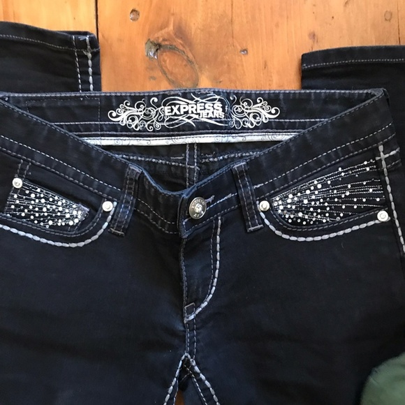 Dark embellished Express Jeans Size 4 - Picture 3 of 10